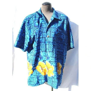 Vtg Mens Roundy Bay Brand Hawaiian Flowers Floral Shirt Short Beach Sleeve Lrg